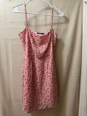 Nasty Gal Pink Floral Satin Mini Dress Slip Y2K Cowl Neck Size US 6